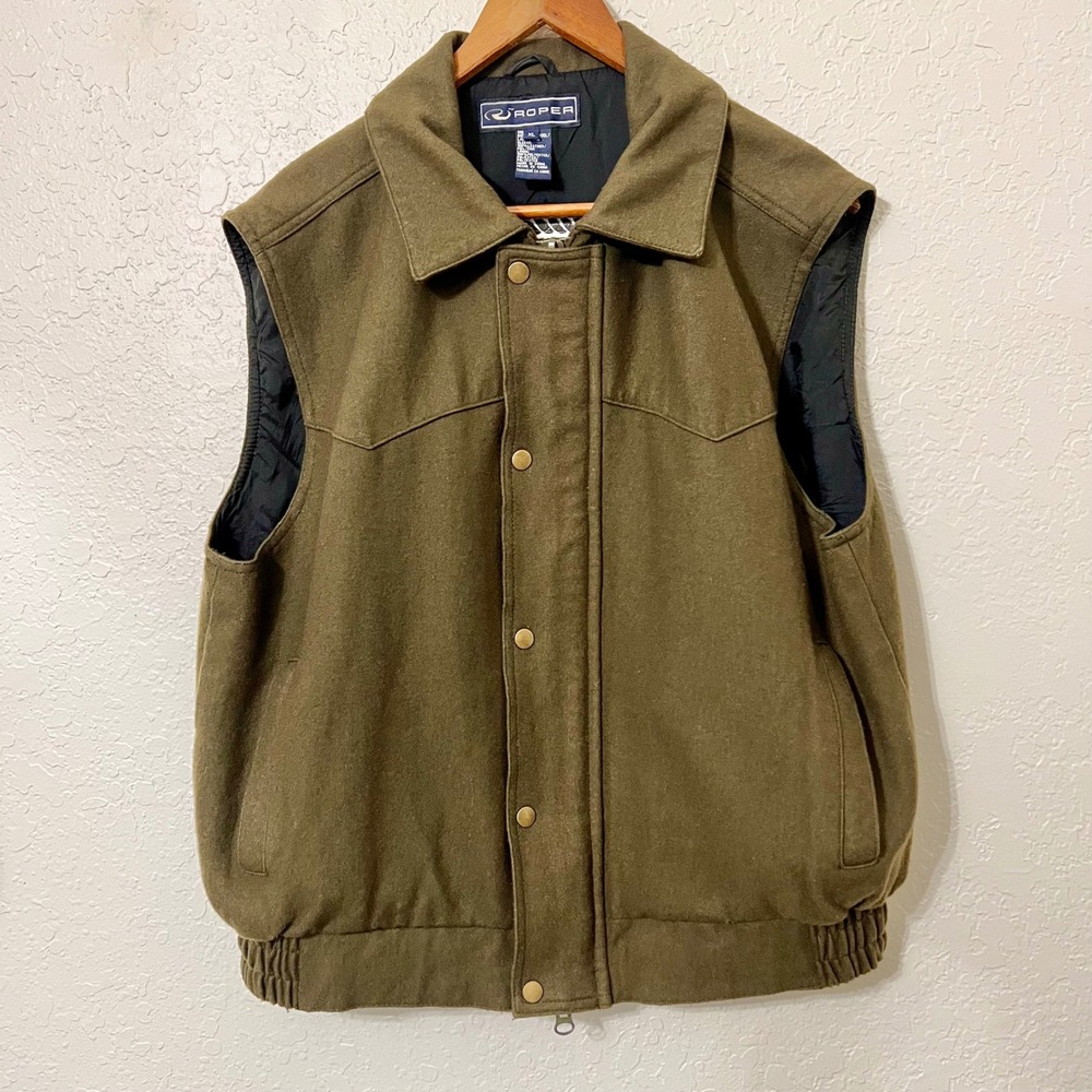 Roper 100% Wool Vest RMEF XL Olive Green‎ Western Cowboy Elk Camp 2010 Patchwork